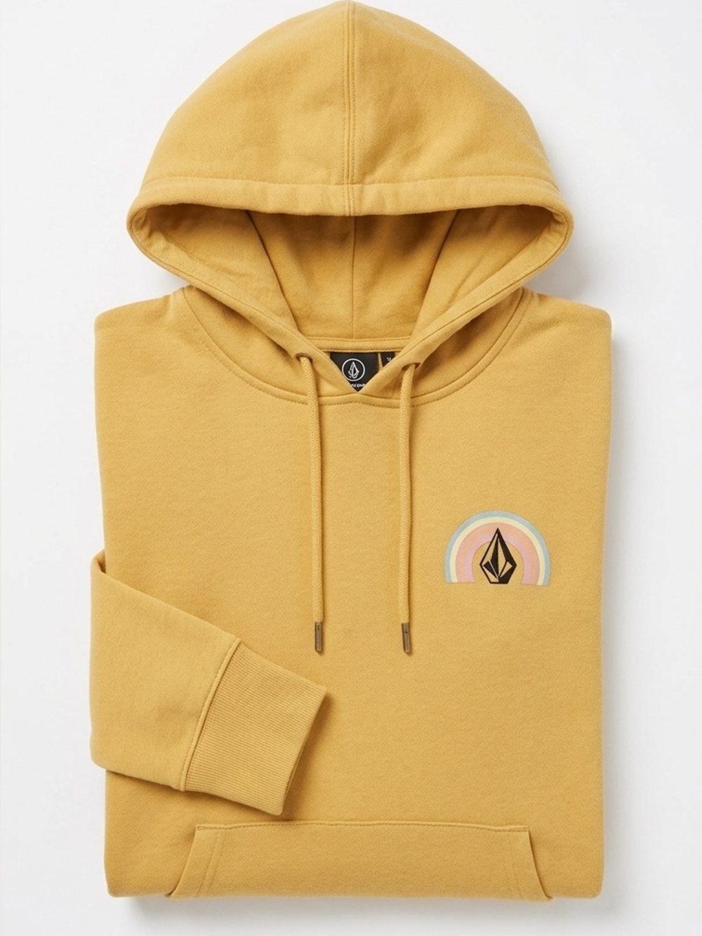 Volcom Yellow Graphic Cozy Fleece Hoodie Rainbow Stone Logo M